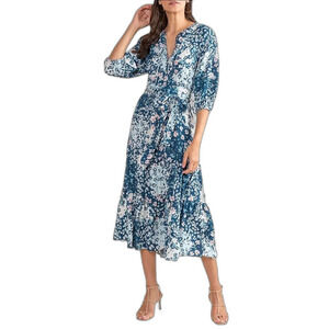 Shoshanna wo grand colorful floral midi dress in midnight garden size 2 ladies